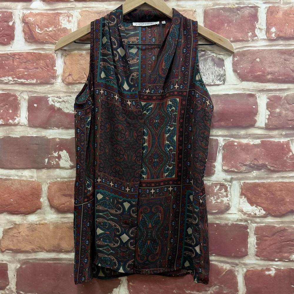Violet + Claire Top Women's S Multicolor Boho Floral Paisley Abstract Tank Shirt